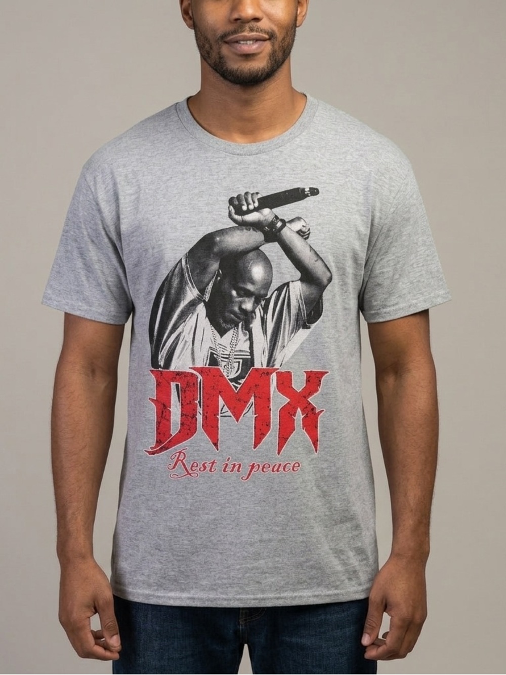 DMX Shirt Mens 3XL Gray Graphic Print Rap Hip Hop Short Sleeve Rest In Peace